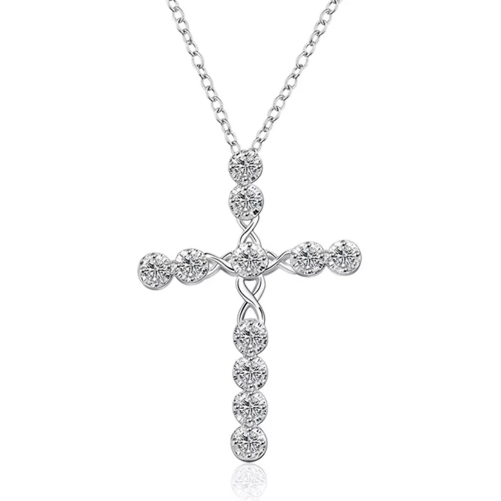 Cross 925 Silver Women White Sapphire Necklace - Picture 3 of 6